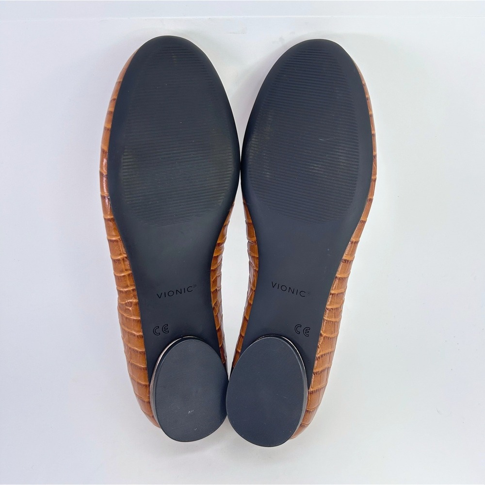 Vionic Hannah Croc Flats Size 9 Brown Embossed Ballet Shoes Work Comfort Slip On - Picture 11 of 12